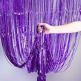 OWill Purple Metallic Tinsel Curtains 2 Sets 3ft x 8.3ft Backdrop Decor view 2