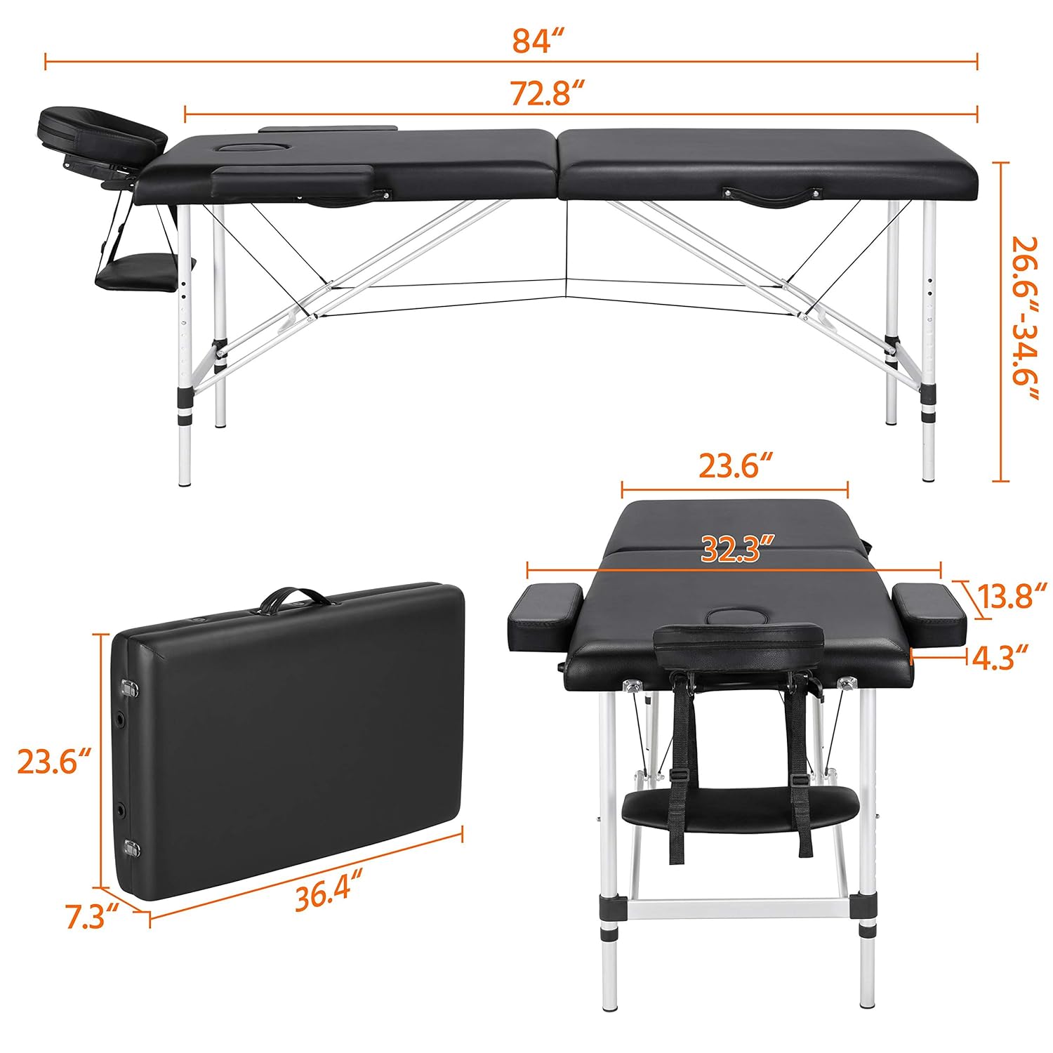 Yaheetech Portable Massage Table 84inch Massage Bed Aluminium Height Adjustable Facial Salon Tattoo Bed Black: Beauty