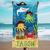 Dreamdecor Kids Personalized Beach Towel with Name, Striped Custom Beach Towels for Swimming Pool Vacation, Microfiber Sand Free Fast Drying Beach Towel - Easter Gift for Adults Women Men Kids