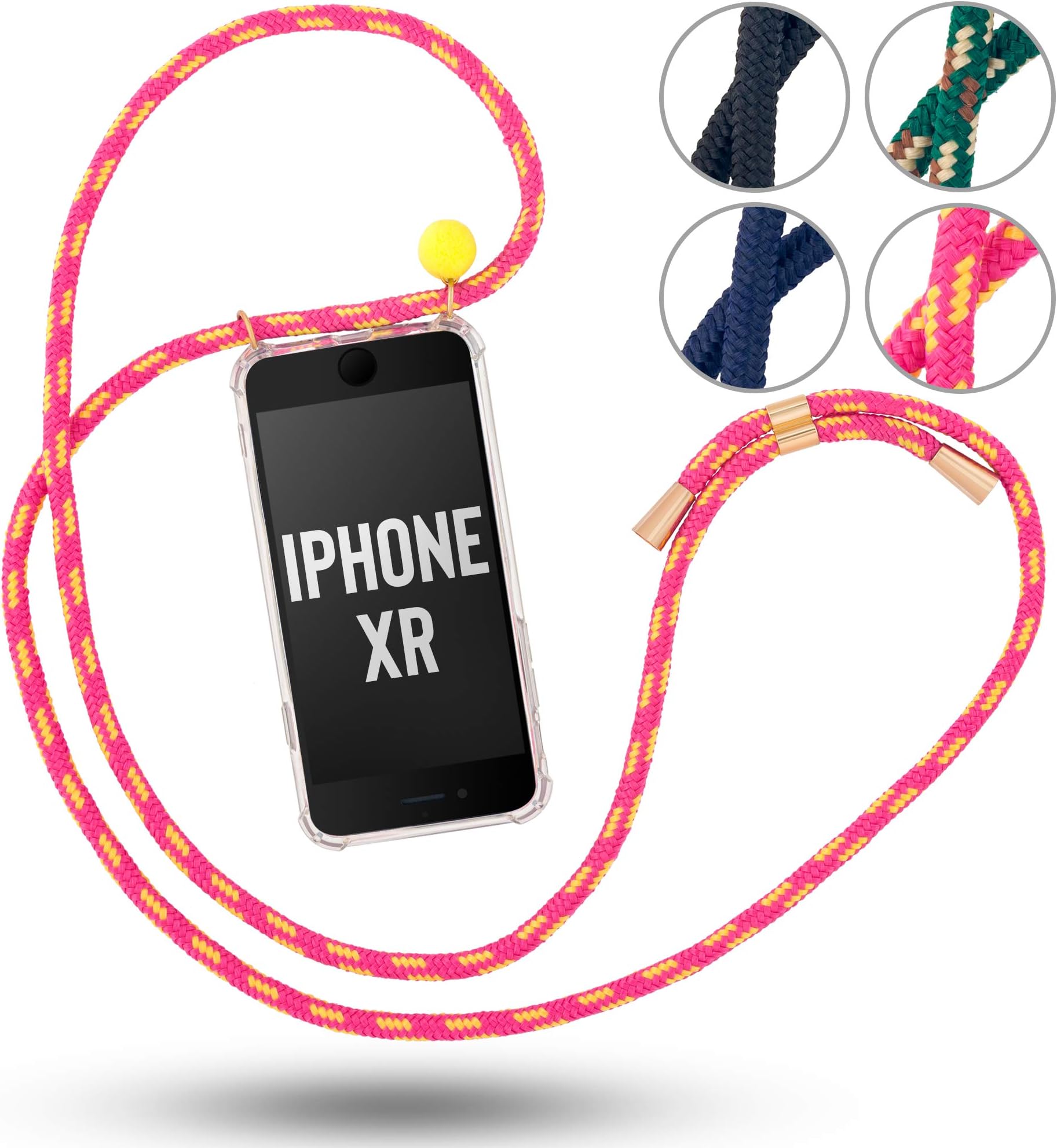 RebelCords Smartphone Necklace for iPhone XR with Transparent Protective Case Adjustable Length Lanyard - Stylish and Super Practical - Compatible with Apple iPhone XR
