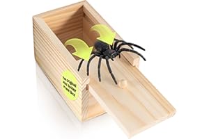 FunFamz Mini Spider Prank Box - Surprise Wooden Gag Gift, Perfect for Birthday, April Fools Day, Harmless Joke with Rubber Spider, Startling & Reusable Prank Kit