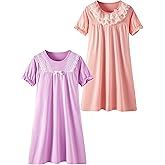 ZEBZOO Girls Nightgowns Vintage Princess Night Gown Dress for Toddler Kids Short Sleeve Nightdress 2-Pack 5-12 Years