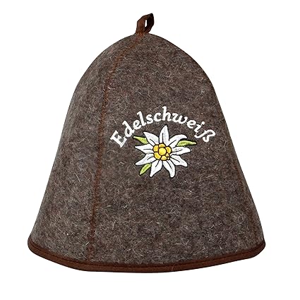 Saunahut EDELSCHWEISS auch PERSONALIESIERBAR Saunakappe Saunamütze Sauna Filz Kappe Lustige Hüte (EdelPlus)