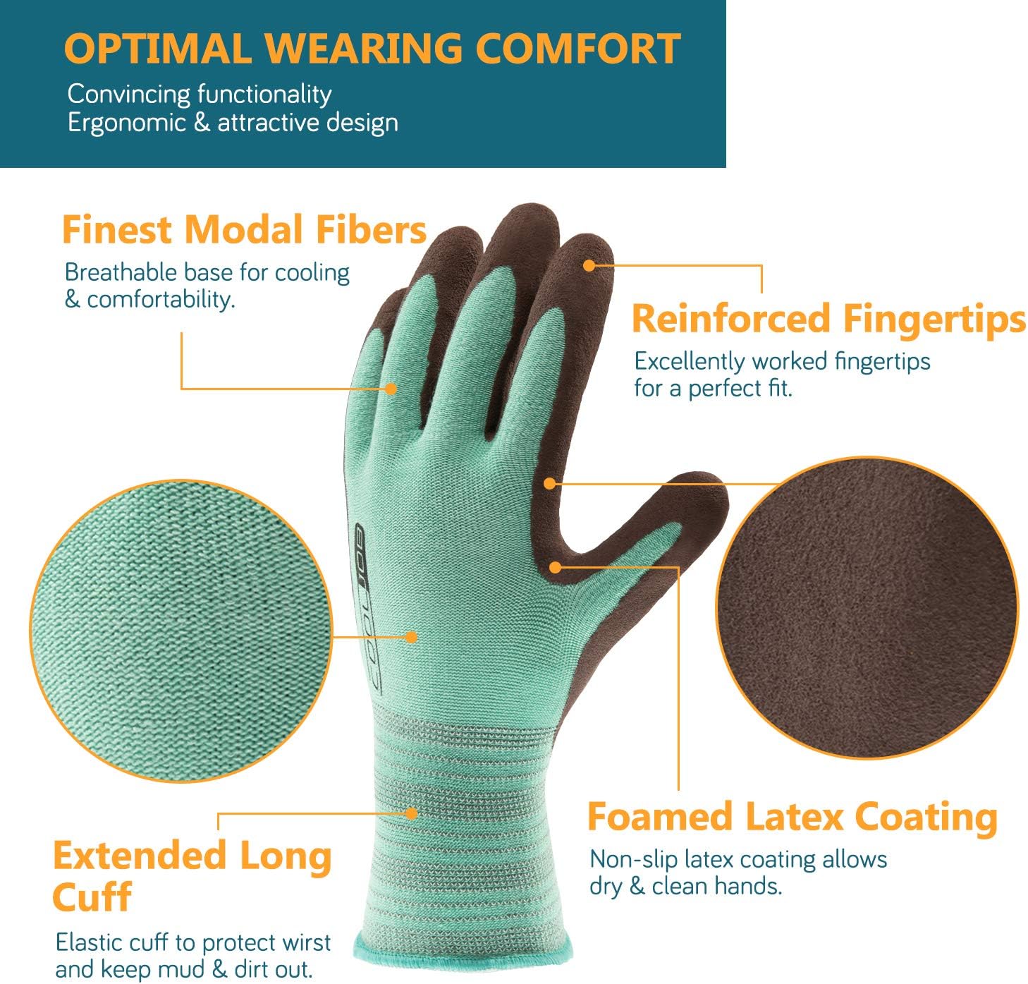 COOLJOB Gardening Gloves for Women and Men, Durable Rubber Coated Work Gloves, Lightweight, Breathable Comfortable Stretchy Modal Fabric, Yellow & Green (2 Pairs L) : Garden & Outdoor