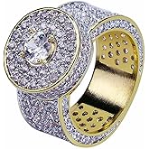 JINAO Gold Ring 18k Gold Plated Cluster Hip Hop Iced Out Lab Simulated Diamond Micro Pave CZ Pinky Ring Jewelry for Men Women