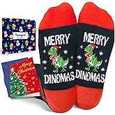 HAPPYPOP Christmas Dinosaur Xmas Gift- Little Elf Socks for Adults Kids with Greeting Card