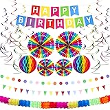 UNIIDECO 22 pcs/set Colorful Rainbow Happy Birthday Decorations Kit, Mexican Fiesta Decoration, Candy Themed Bday Party Suppl