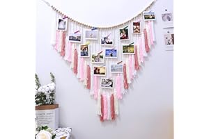 Paperbear Warm Pink Wall Hanging with Wood Bead Tassel Pendant Decoration, Boho Wall Decor, Room Decor, Bedroom Decor, Girls Room Decor, Gifts for Girls,Gifts for Mom,Gifts for Grandma,Gifts for Women