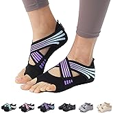 ABIRAM Yoga Socks Toeless Non-Slip Grips & Straps, for Pilates, Barre, Ballet, Bikram, Workout for Women