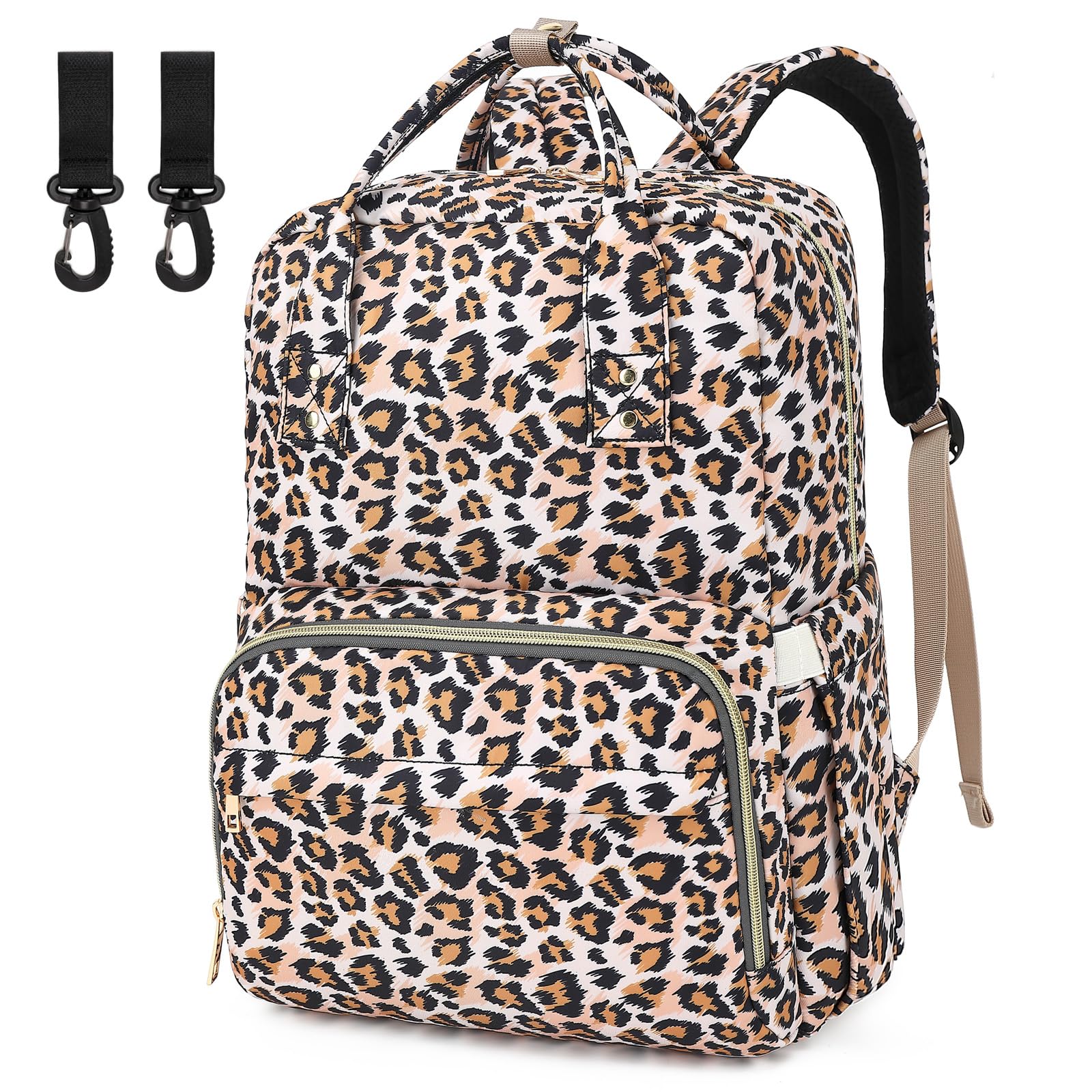 Changing Bag Backpack for Baby Girls Boys, Waterproof Maternity Nappy Backpacks Diaper Bags with Stroller Straps Luggage Strap for Moms (Leopard)