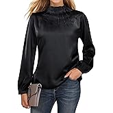 Blooming Jelly Womens Business Casual Tops Long Sleeve Work Shirts Mock Neck Dressy Tops Satin Silk Fall Outfits 2024