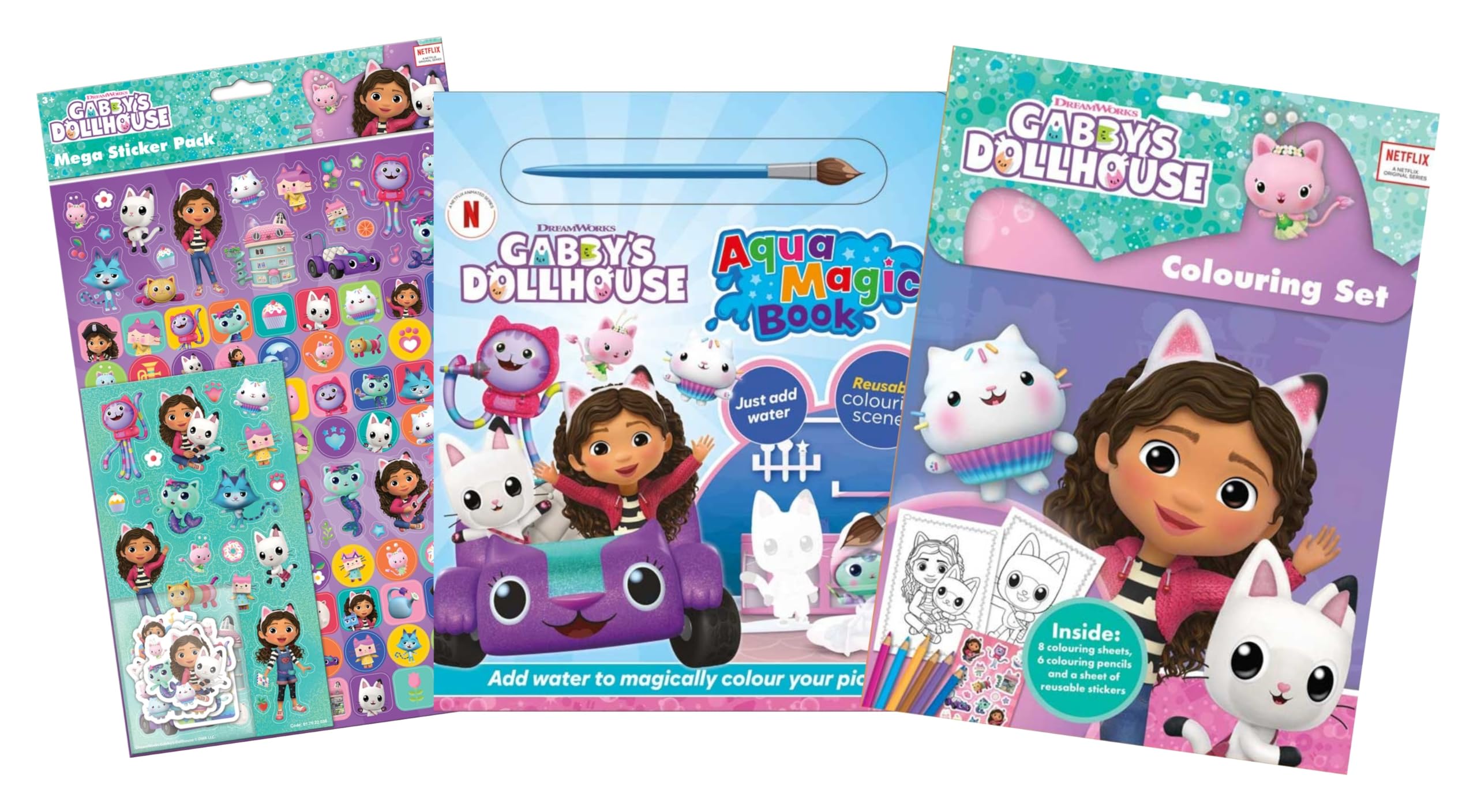 Anila's Gabby's Dollhouse Activity Set with Aqua Magic Colouring Book, Stickers & Colouring Set.
