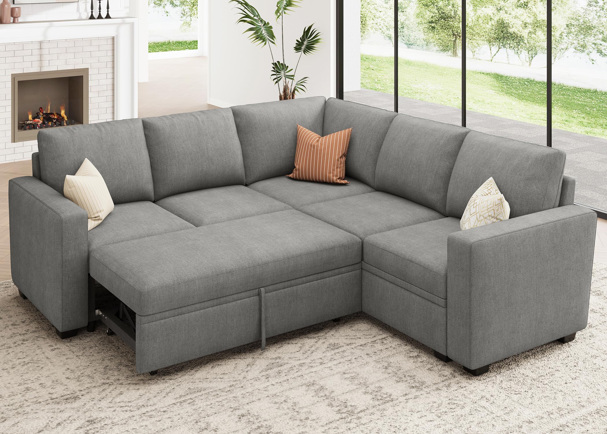 Photo 1 of *** 5 BOXES***HONBAY Modular Sectional Sleeper Sofa with Pull Out Bed, Chenille L Shaped Couch with Storage Seats, Convertible Sectional Couches for Living Room, Warm Grey