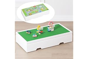 UTEX 3 in 1 Construction Play Table Compatible with Lego, Rolling Kids Activity Train Table with Storage and Wheels, Reversible Top Store Under Beds or Sofas