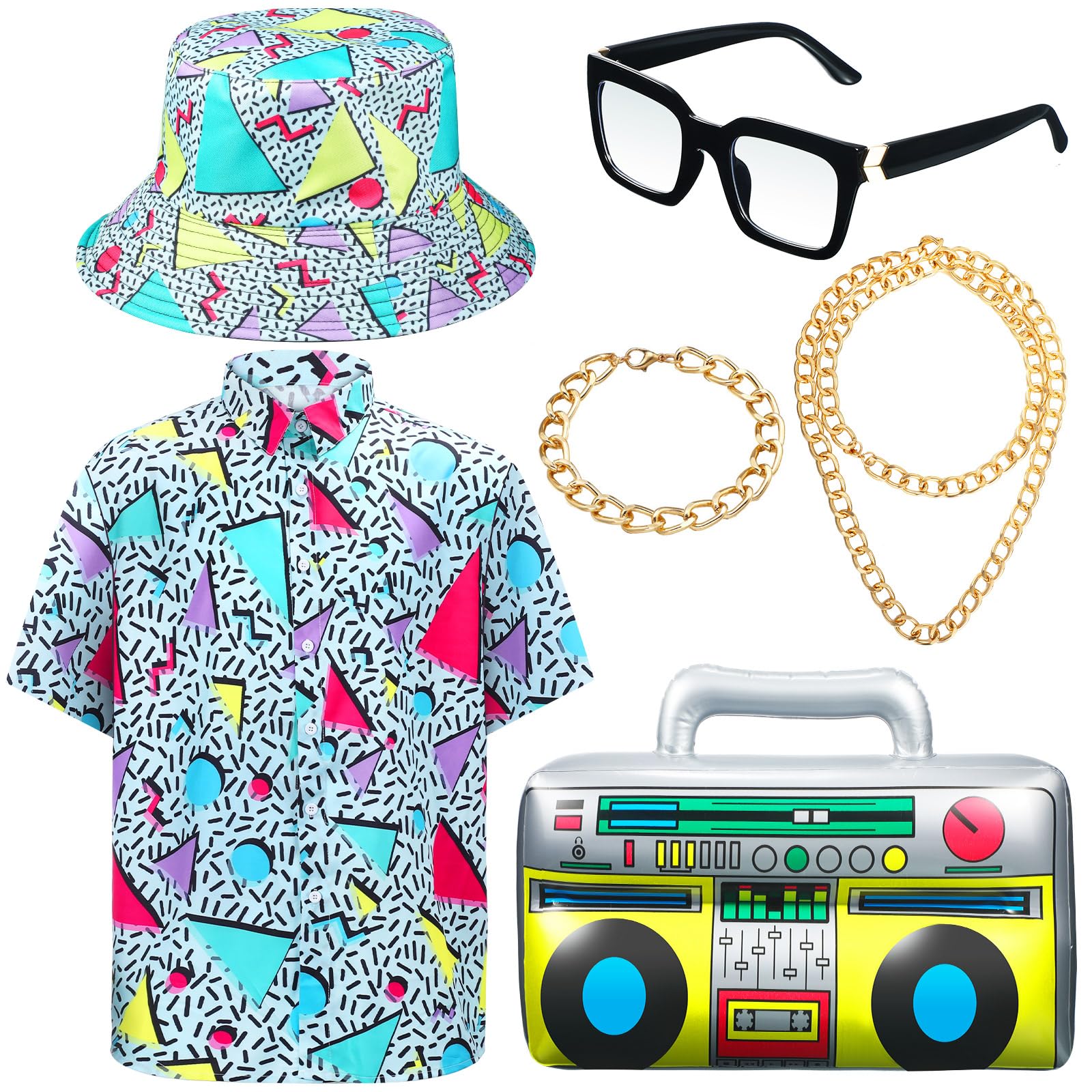 Photo 1 of *MISSING SHIRT* Hicarer 6 Pcs 80s 90s Outfits Accessories Set for Men Boys 80's Costume Hip Hop Costume Rapper Rocker Disco for 1980s Party(Vivid Style, XL)