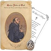 Trendzeen Saint John of God Pendant (1 inch) - Saint John of God Medal, St John Prayer Card, The Lord's Prayer Card - St. John of God Patron Saint of Heart Disease Catholic Themed Set of 2 Items