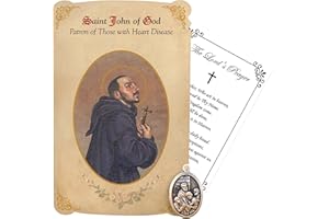 TRENDZEEN Saint John of God Pendant (1 inch) - Saint John of God Medal, St John Prayer Card, The Lord's Prayer Card - St. John of God Patron Saint of Heart Disease Catholic Themed Set of 2 Items