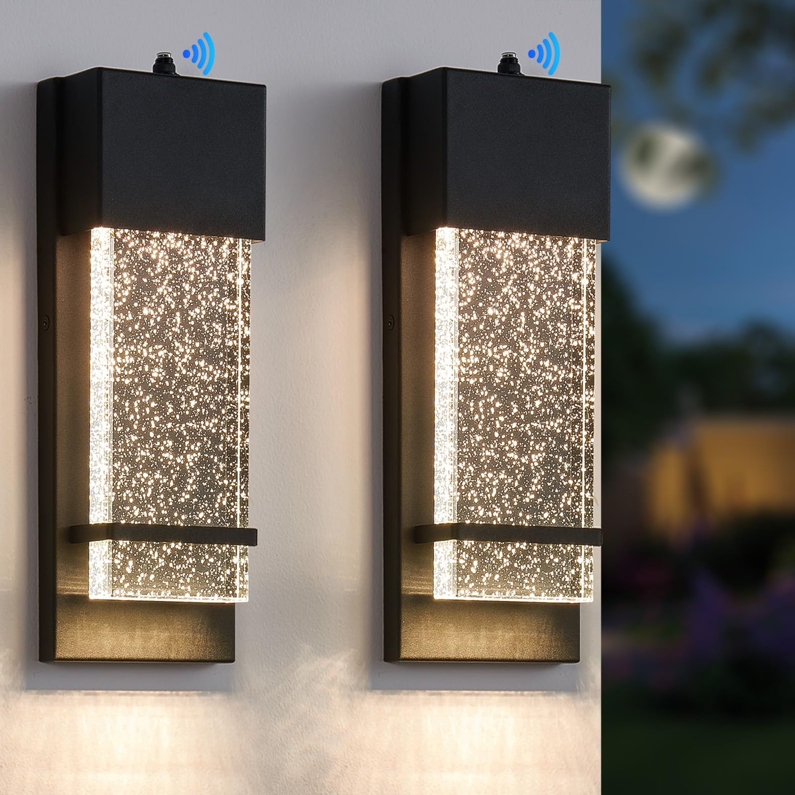 Photo 1 of Yisuro Dusk to Dawn Porch Lights, Exterior Lights Fixture, Black Wall Light Fixture with Crystal Bubble Glass LED Wall Lamp, Modern Porch Lantern for House Porch Entryway Patio Garage (2 Pack)