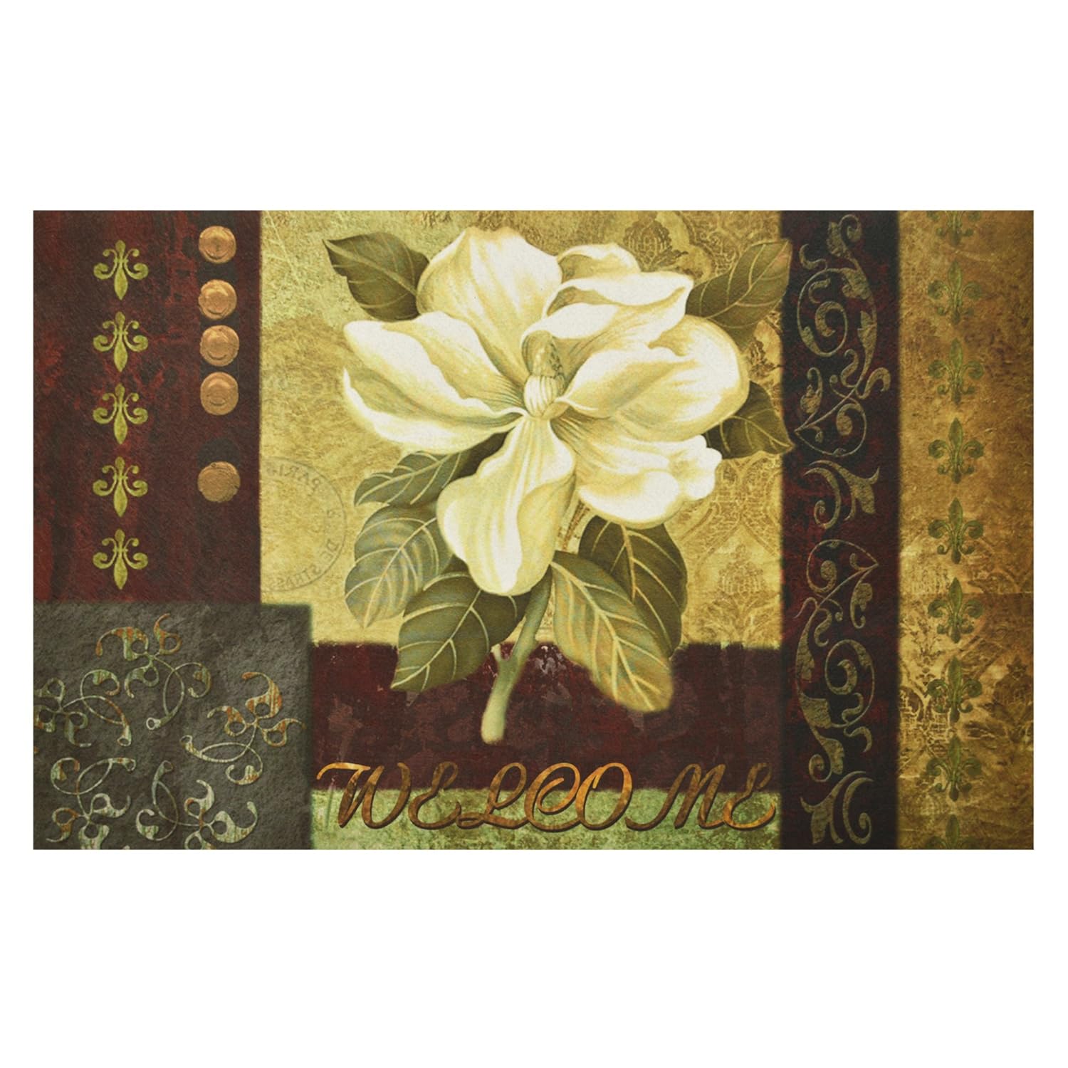Achim Home Furnishings RM1830MG06 Magnolia Welcome Entrance Mat, 18" x 30", Black