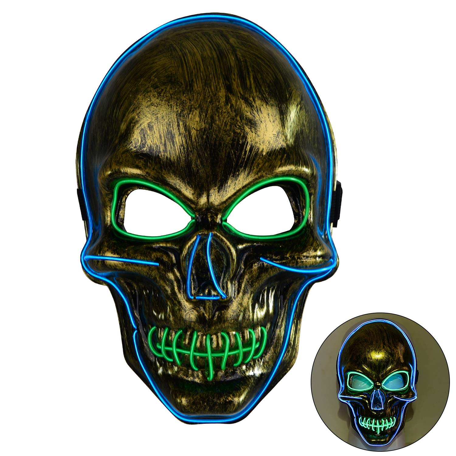 LED Halloween Mask,Scary mask with LED Light,Cosplay Glowing mask for Halloween Festival Party Gold