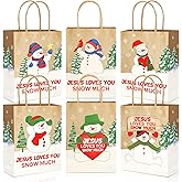 Chiisong 24 Pcs Christian Winter Gift Bags Bulk Jesus Loves You Snow Much Paper Goodie Bags with Handles 8.2 x 5.9 x 3.1 Inch Medium Religious Party Supplies for VBS Wedding Birthday Baby Shower