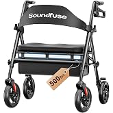 soundfuse Foldable Bariatric Walker for Seniors, 20" Ergonomic Padded Seat | 500lb Heavy Duty Rollator, 27.6" Extra Wide Frame, Dual Height Adjustable, 8" All-Terrain Wheels, Safe Braking &amp; Storage Bag