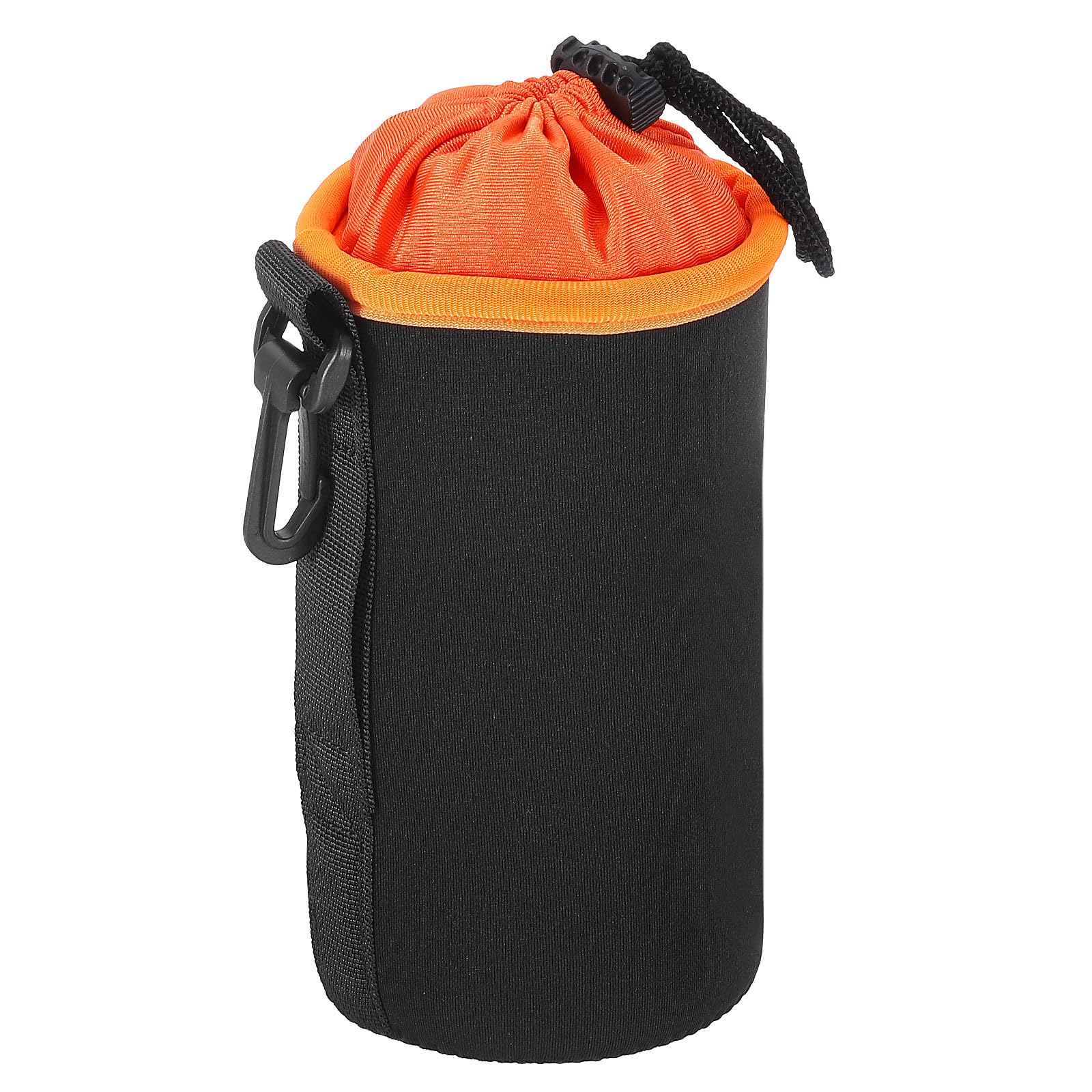 PATIKIL Camera Lens Bag, 1 Pcs 3.7" ID x 7.1" H Cylindrical Drawstring Lens Pouch with Thick Protective Neoprene, Lens Case for DSLR Camera Lens, Water Coffee Cups Black, Orange