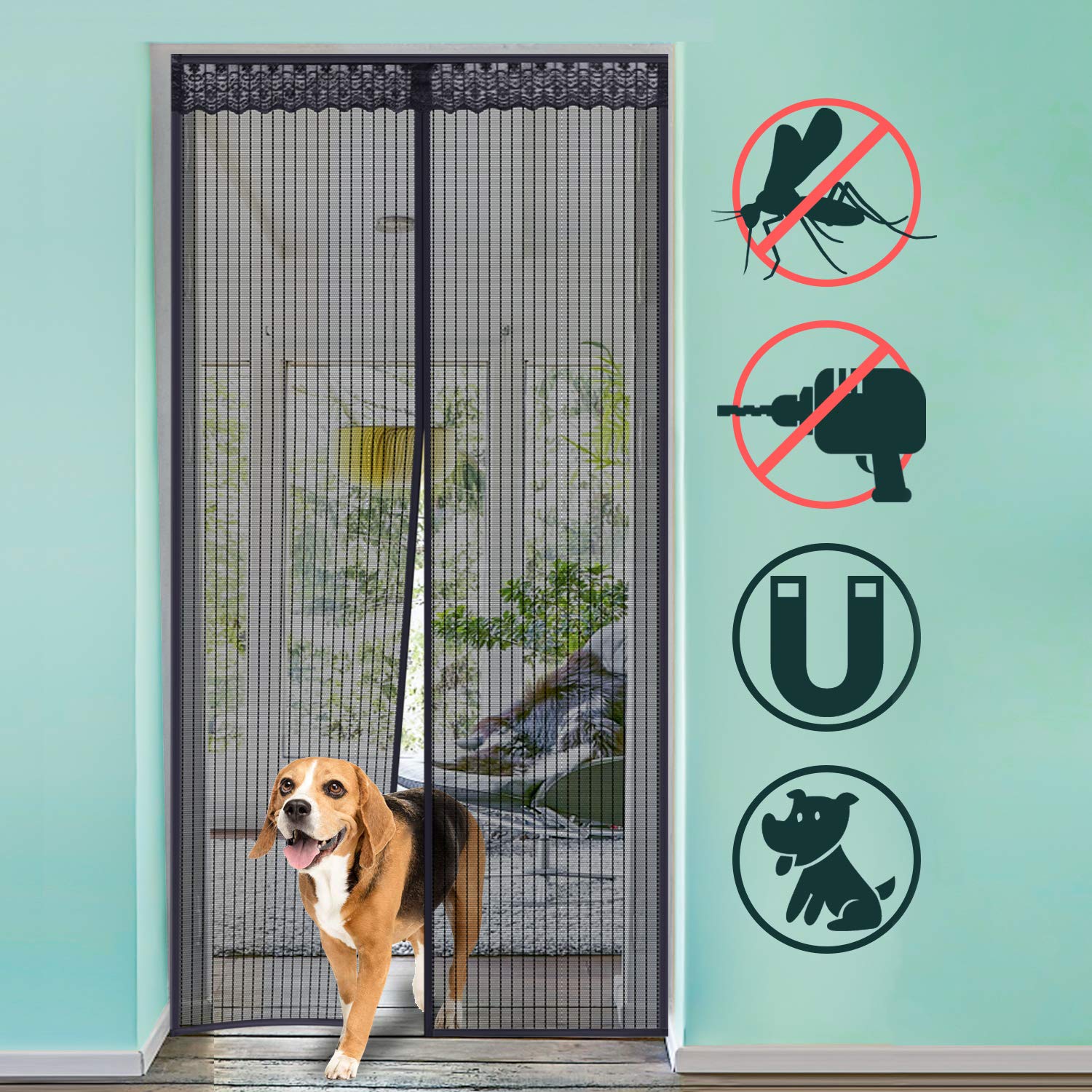 Fly Screen Door Full Frame Adhesive Strips Mesh Curtain with