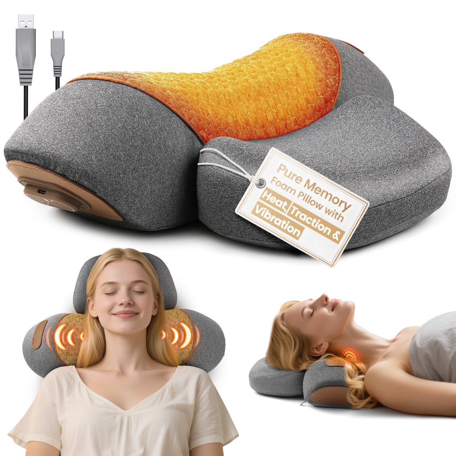 Photo 1 of Leedpart 3-in-1 Neck Massager Pillow, Neck Massager for Pain Relief Deep Tissue, Massage Pillow with Heat, Vibration & Airbag Traction, 3D Ergonomic Cervical Hump Corrector Massage for Home Office