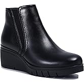 AUPEWEL Women's Ankle Boots with Wedge Heel & Elastic Side Band, Comfortable Round Toe Zip-Up Classic Booties