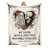 GSWSHJ “Edgar Allan Poe” Romantic Gothic Blanket for Couples - Skull Lovers Flannel Throw 60x50, Dark & Poetic Valentine‘s for Wife Husband, Unique Gift for Book Lovers