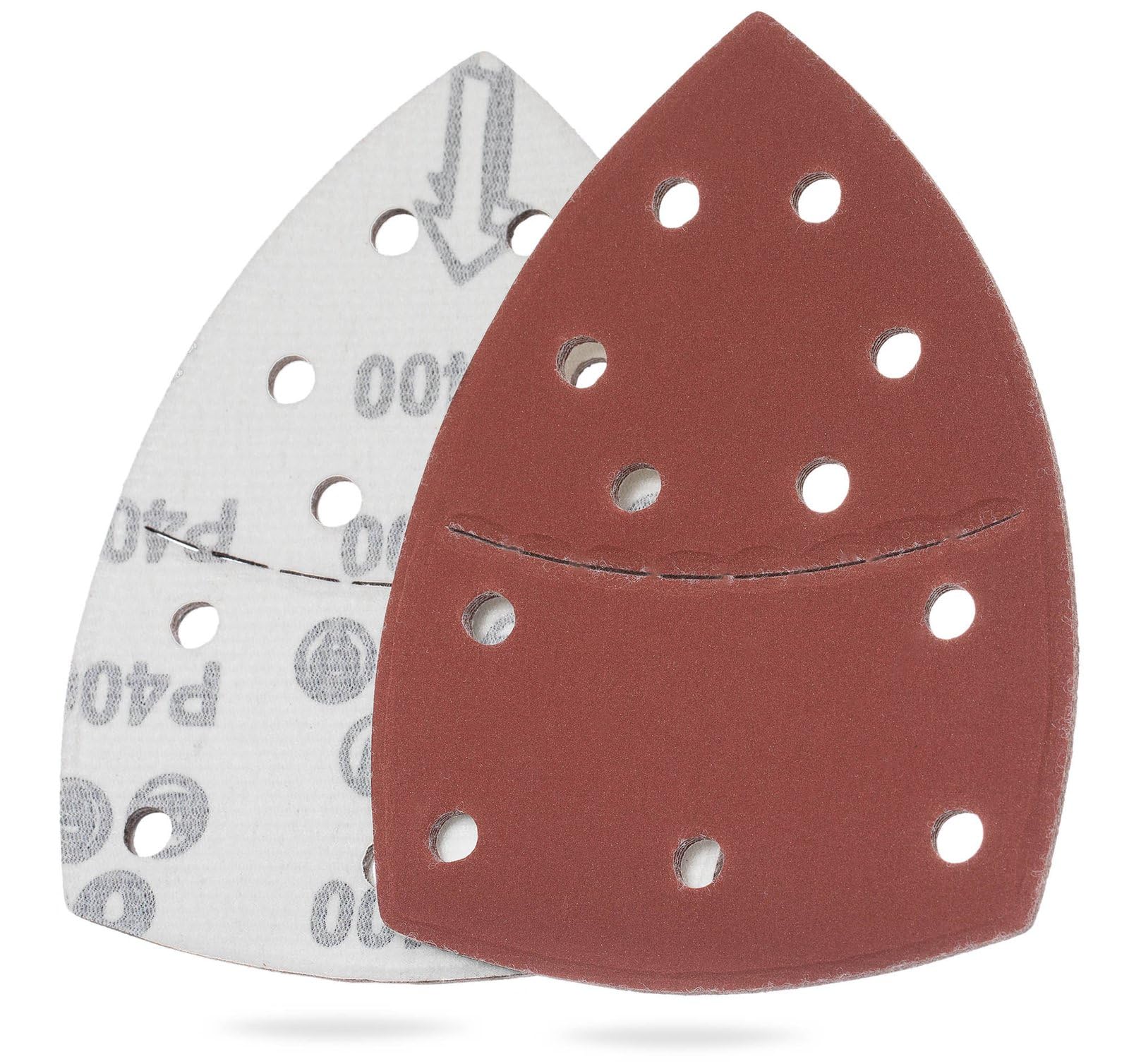 YoiYee 400 Grit Sanding Sheet Set, Mouse Detail Sander Sandpaper, Delta Triangular Sand Paper Pad, Hook and Loop Fastening, 11 Holes, Accessories for Multi-Sander, Red, 10 Pack