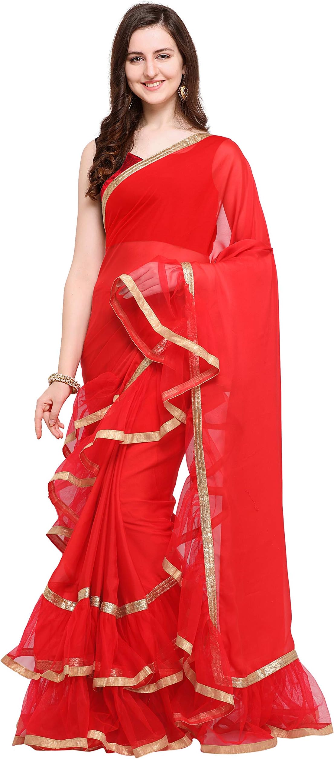 Women's crepe with Blouse Piece 7510 Sarees (FS9790_ Red_ Onesize)