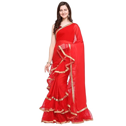 Womanista Womens Crepe with Blouse Piece 7510 Sarees (FS9790_Red_OneSize)