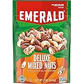 Emerald Salted Deluxe Mixed Nuts, 5oz Resealable Bag | Cashews, Almonds, Walnuts, Brazil Nuts, Pecans, No Artificial Preservatives, Flavors or Synthetic Colors, Plant Based Protein