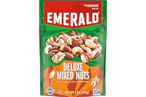 Emerald Salted Deluxe Mixed Nuts (1-Pack) | 5oz Resealable Bulk Bag | Cashews, Almonds, Walnuts, Brazil Nuts, Pecans | Plant-Based Protein | No Artificial Flavors, Preservatives, or Synthetic Colors