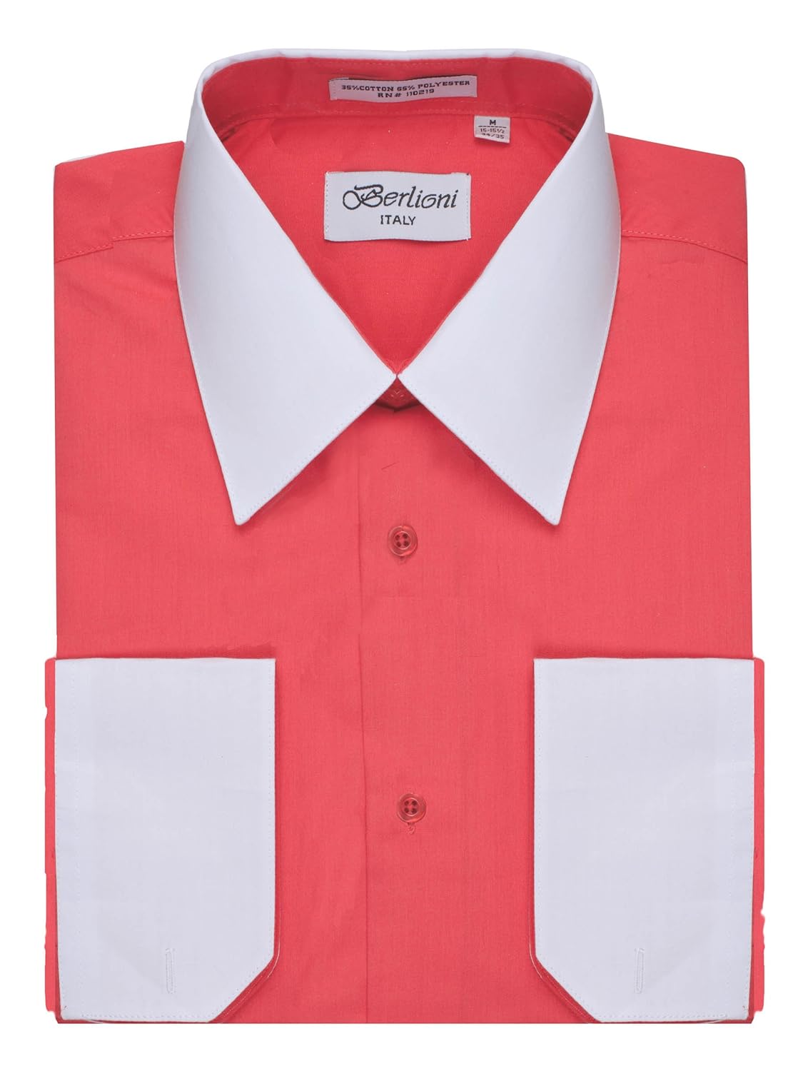 Buy Berlioni Men's Coral Two Tone Dress Shirt w/Convertible Cuffs Medium 34/35 at Amazon.in