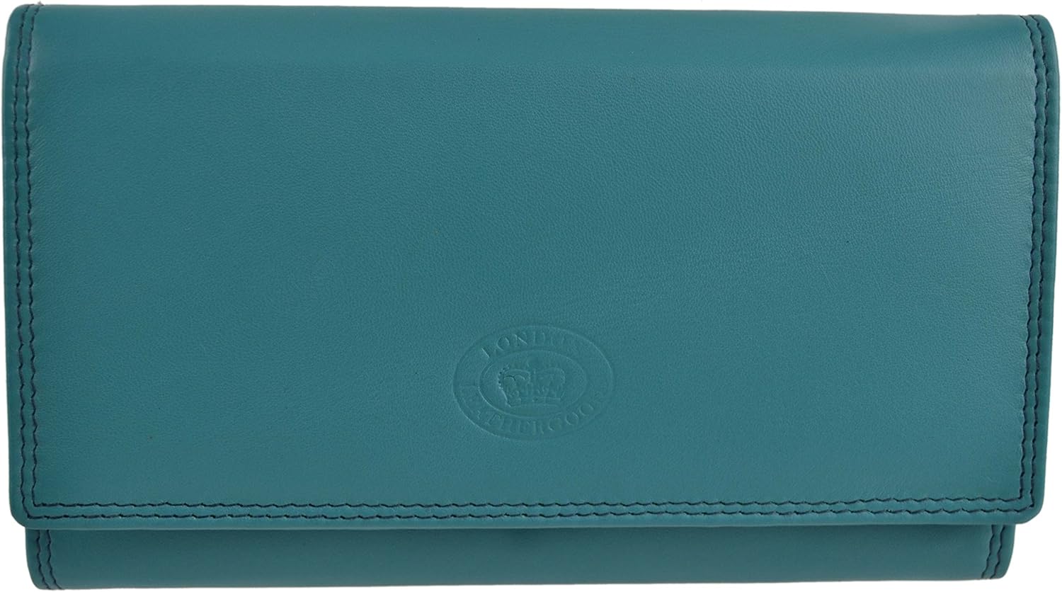 London Leather Goods Ladies Long Flap Over Leather Purse/Wallet 4 Colours (Ocean)