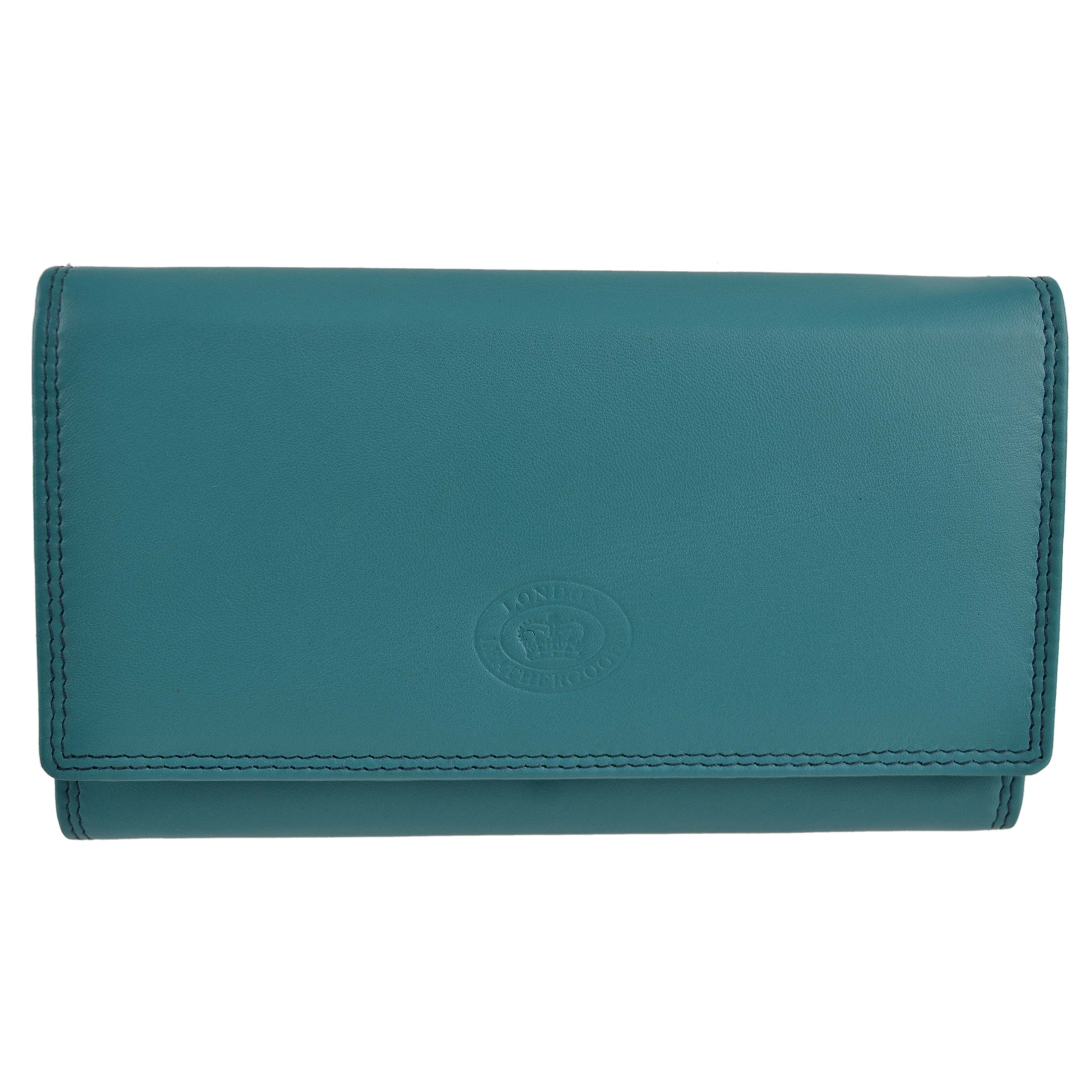 London Leather Goods Ladies Long Flap Over Leather Purse/Wallet 4 Colours (Ocean)