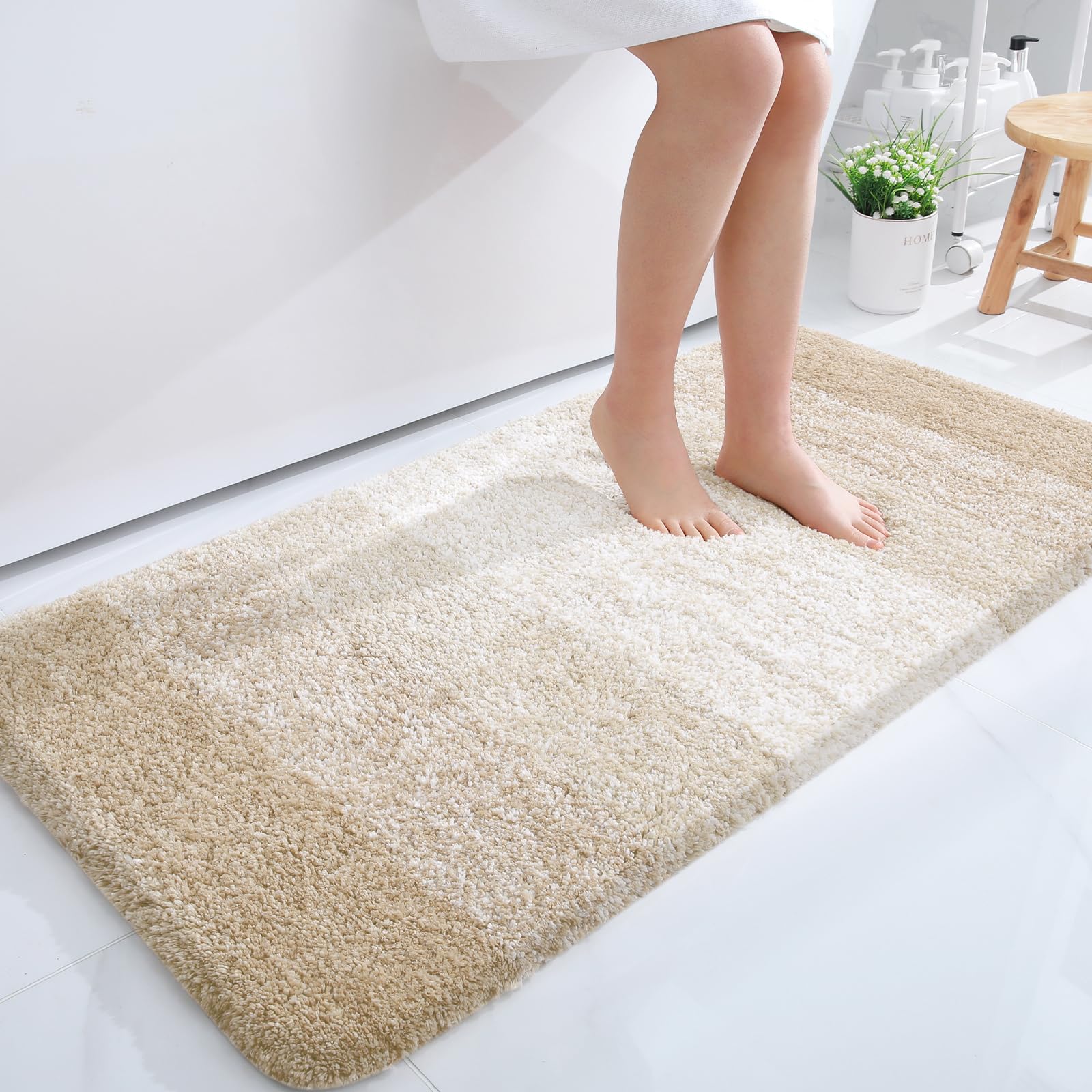 Photo 1 of OLANLY Bathroom Runner Rugs 44x24, Extra Soft Absorbent Microfiber Bath Rugs, Rubber Backing, Quick Dry, Washable Bath Mats for Bathroom Floor, Tub and Shower, Home Decor Accessories, Light Beige