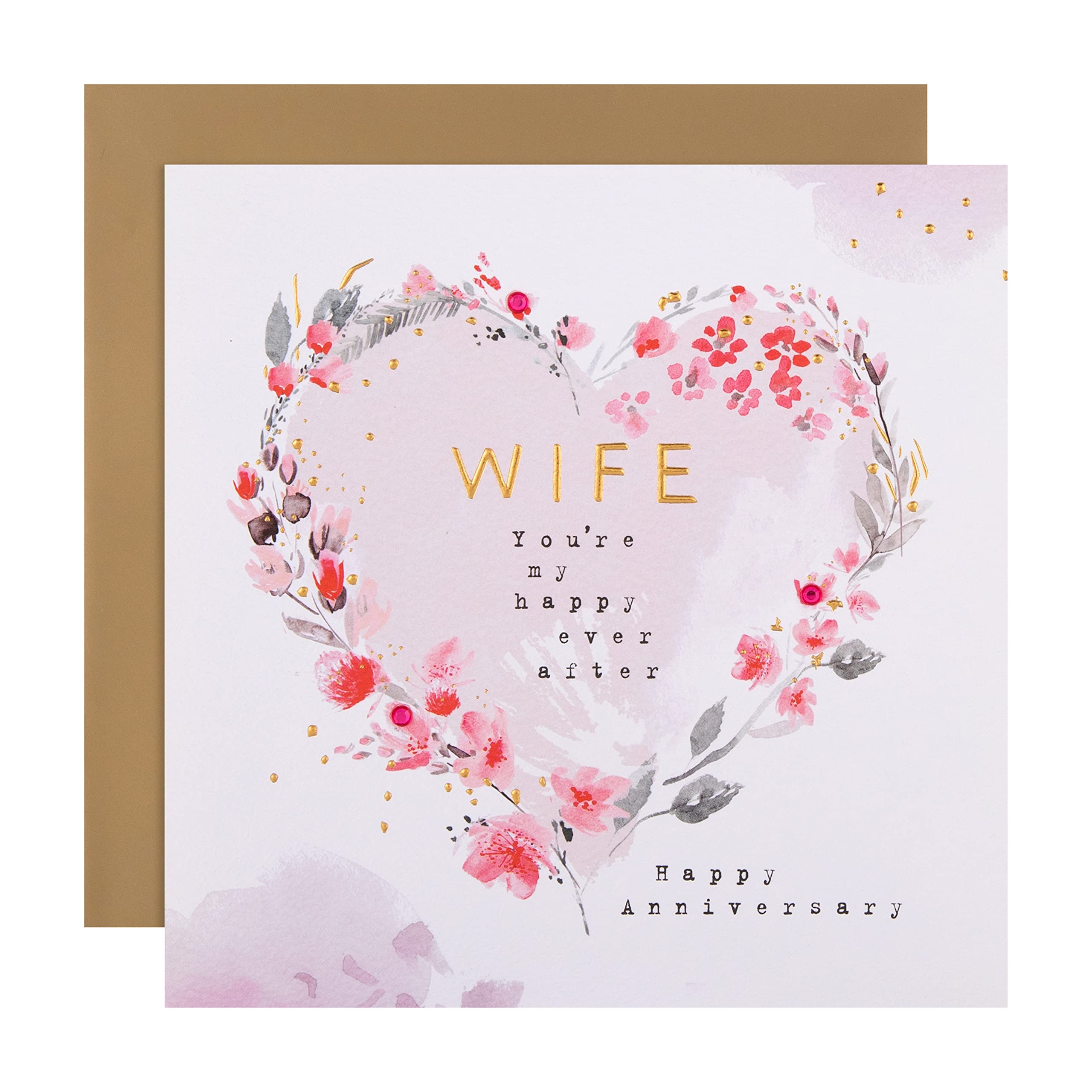 Hallmark Anniversary Card for Wife - Contemporary Floral Heart Design