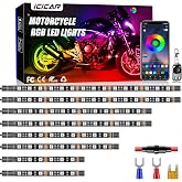 icicar 8PCS Motorcycle RGB LED Light Kits, 4 Key Remote/APP Control | Multicolor Underglow Lights,12V, Waterproof Strip ,for Sport Bike Cruiser Street Dirt Motorcycle UTV ATV Golf