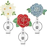 3 Pcs Flower Badge Reel with Alligator Clip ID Cute Retractable Badge Holder Reel Nurse Badge Holder with Key Ring Teacher Nurse Doctor Worker (Cute Flower)
