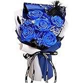 Tobilu Preserved Flowers Bouquet - Mothers Day Gifts Royal Blue Real Eternal Roses with Gift Box Card for Women Men Wife Birthday Graduation Anniversary Valentine