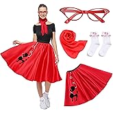 Rabtero Women Sock Hop Costume, Adult 1950s Poodle Dress Costume, 50's Poodle Skirt with Glasses, Scarf and Socks
