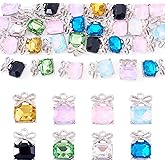 Pandahall 30Pcs Alloy Glass Rhinestone Charms Crystal Square Birthstone Earring Charms Sparkle Faceted Pendants with Platinum Bowknot for Jewelry Making Necklace Bracelet Keychains (Mixed Colors)