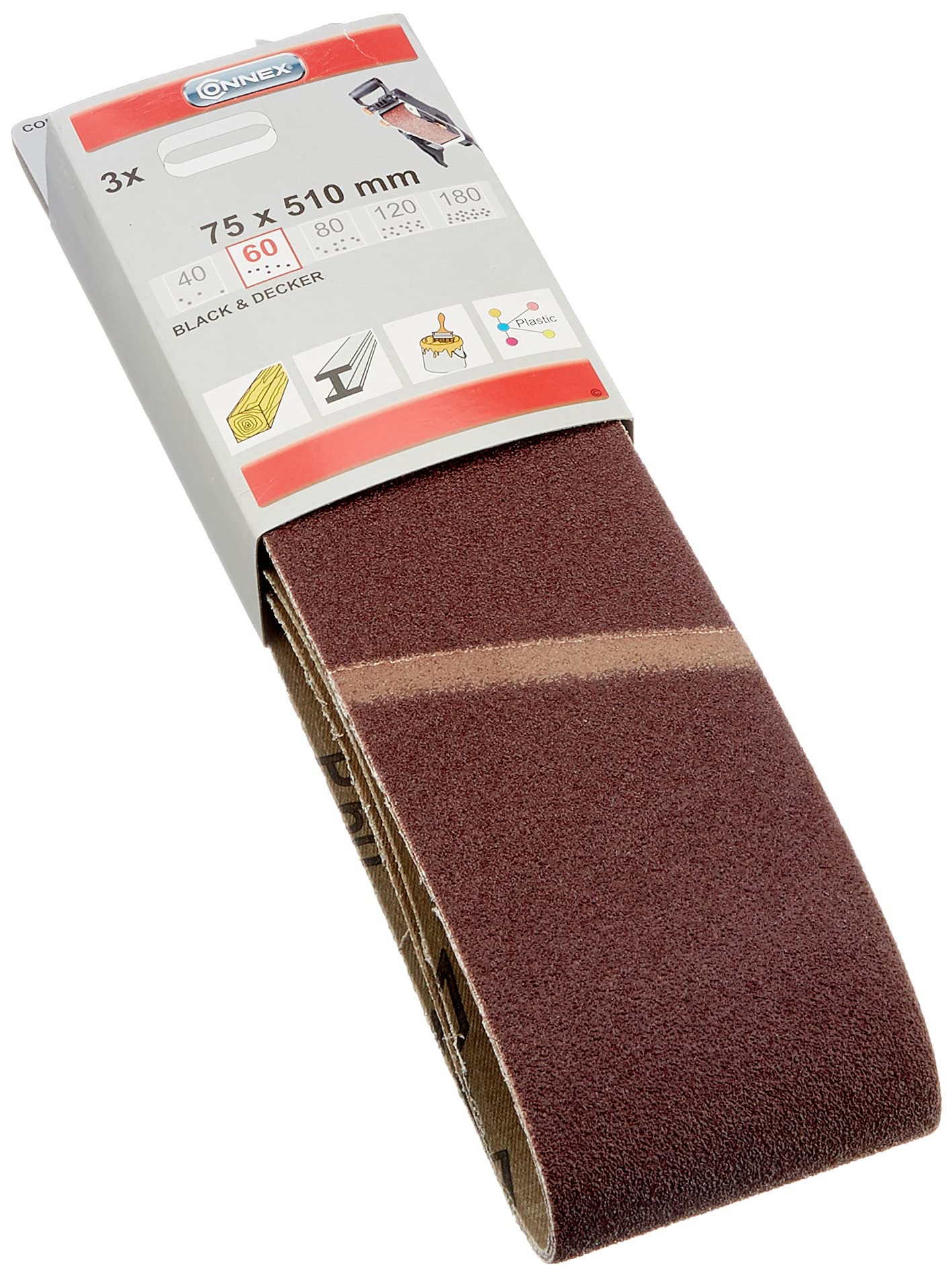 CONNEX COM116260 75 x 510mm Grain 60 Abrasive Belt (3 Pieces)