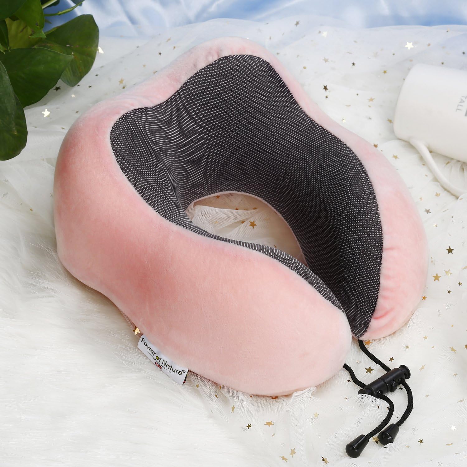 Power of Nature Travel Pillow Luxury Memory Foam Neck & Head Support Pillow Soft Sleeping Rest Cushion for Airplane Car & Home Best Gift(Pink): Home & Kitchen