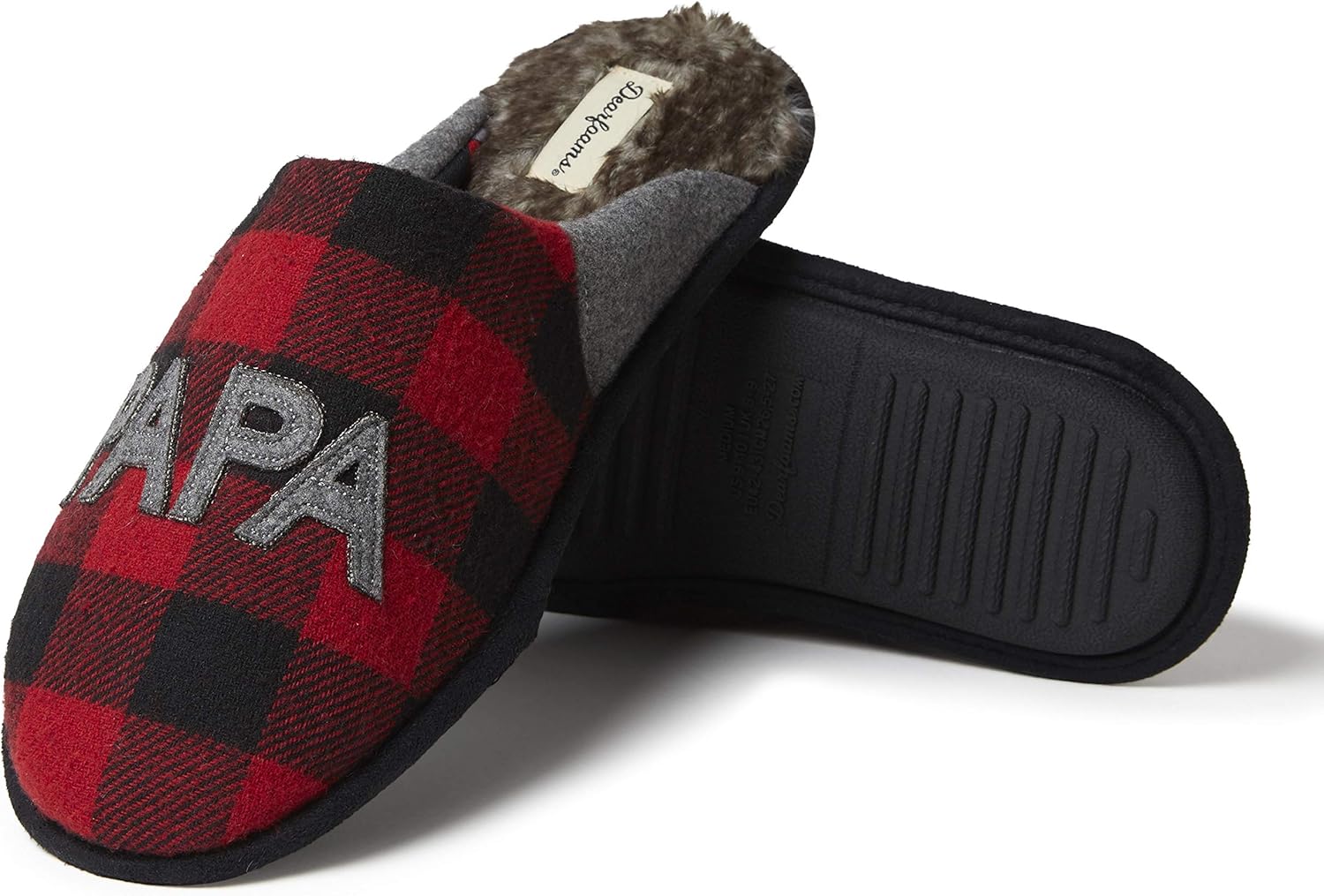  | Dearfoams Men's Papa Bear Buffalo Plaid Scuff Slipper | Slippers