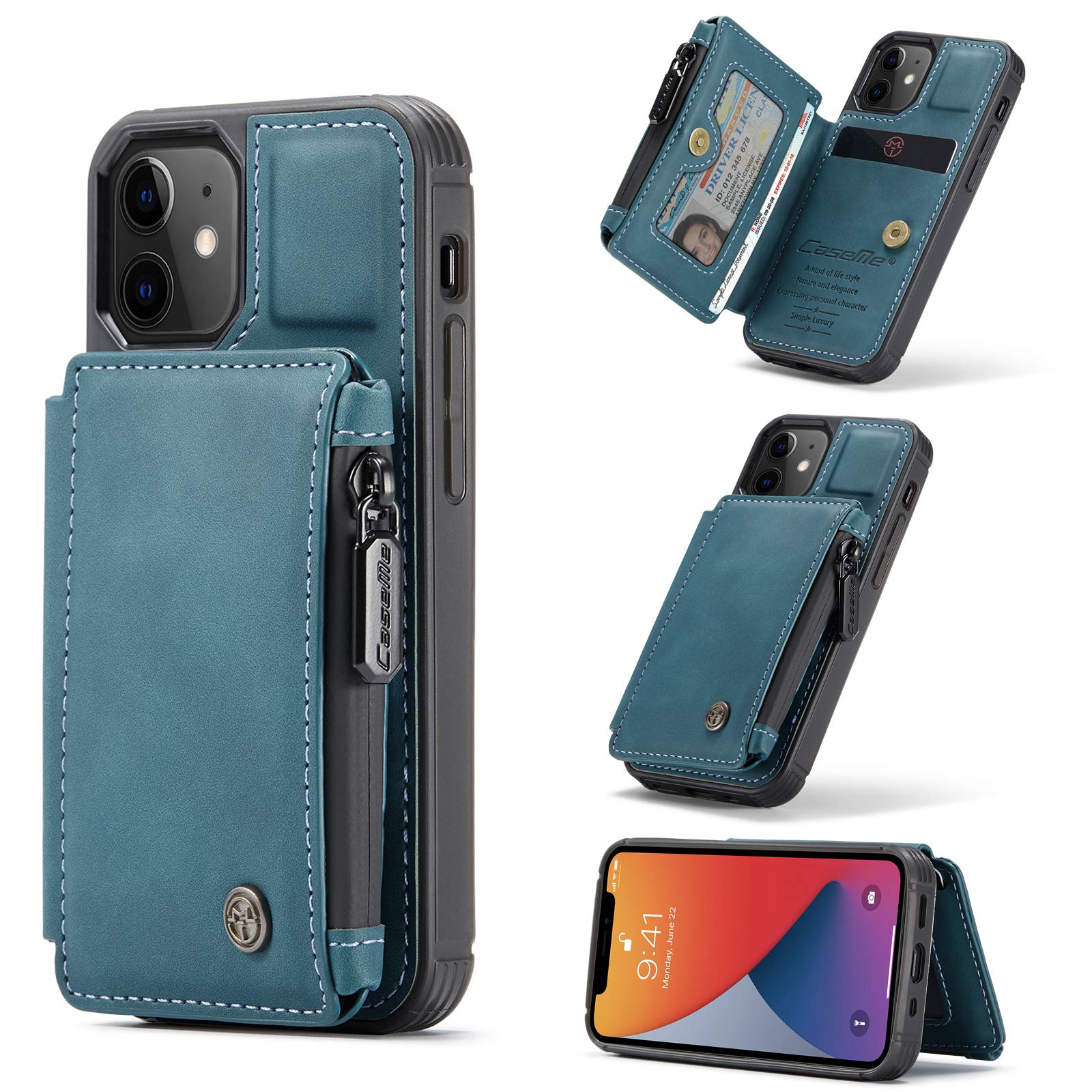 UFinetech 2-in-1 Wallet Case for iPhone 12 mini Magnetic Flip Leather Card Holder Slot Stand Designed Waterproof Zipper RFID Blocking Wireless Charging Purse Cover for iPhone 12 mini 5.4" Women Men — image 1